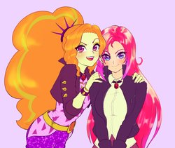 Size: 2048x1732 | Tagged: safe, artist:rileyav, adagio dazzle, oc, oc:galatea, equestria girls, g4, adoragio, anime, blushing, commission, cute, female, hands on shoulder, large voluminous hair, mother and daughter, not sunset shimmer, parent:adagio dazzle, simple background