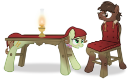 Size: 2959x1900 | Tagged: safe, artist:icaron, oc, oc:choco, oc:saga, pegasus, pony, chair transformation, female, glasses, inanimate tf, lamp, male, mare, objectification, show accurate, stallion, table transformation, transformation, wtf