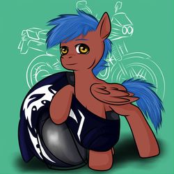 Size: 900x900 | Tagged: safe, artist:kira-minami, oc, oc only, pegasus, pony, helmet, looking at you, male, motorcycle, motorcycle helmet, solo, stallion, tiny, tiny ponies