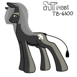 Size: 900x900 | Tagged: safe, artist:kira-minami, oc, oc only, earth pony, object pony, original species, pony, aside glance, female, hair over one eye, looking at you, mare, ponified, power cord, simple background, solo, tablet, tongue out, white background