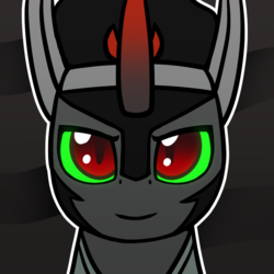 Size: 1000x1000 | Tagged: safe, artist:puetsua, king sombra, pony, unicorn, g4, abstract background, avatar, bust, front view, full face view, looking at you, outline, red eyes, white outline