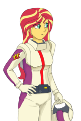 Size: 987x1477 | Tagged: safe, artist:theyellowcoat, sunset shimmer, human, equestria girls, g4, amuro ray, clothes, determined, flight suit, gundam, hand on hip, helmet