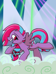 Size: 3000x3900 | Tagged: safe, artist:coaldustthestrange, oc, oc only, pegasus, pony, braided ponytail, dancing, fog, high res, rave, solo