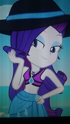 Size: 2560x1440 | Tagged: safe, screencap, rarity, equestria girls, equestria girls series, g4, my little pony equestria girls: forgotten friendship, beach, belly button, clothes, fabulous, female, geode of shielding, hat, magical geodes, sarong, solo, swimsuit