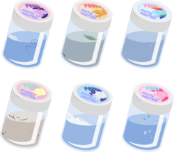 Size: 3000x2618 | Tagged: artist needed, safe, applejack, fluttershy, pinkie pie, rainbow dash, rarity, twilight sparkle, g4, bath water, belle delphine, confetti, dirt, foam, high res, jar, leaf, mane six, no pony, simple background, suds, this will end in sickness, transparent background, water