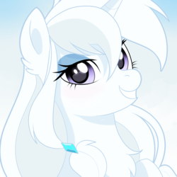 Size: 2000x2000 | Tagged: safe, artist:xwhitedreamsx, oc, oc:snowstorm melody, pony, unicorn, female, high res, looking at you, mare, white