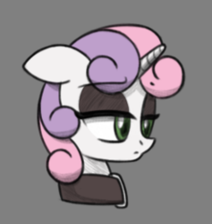 Size: 283x299 | Tagged: safe, artist:rainbow-douch, sweetie belle, pony, unicorn, g4, bust, collar, female, filly, floppy ears, goth, gray background, lidded eyes, one ear down, simple background, solo, unamused