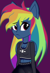 Size: 835x1219 | Tagged: safe, artist:galacticflashd, rainbow dash, equestria girls, g4, secrets and pies, adorapiehater, alternate universe, breasts, busty rainbow dash, cleavage, clothes, cute, dashabetes, equestria girls-ified, evil pie hater dash, female, looking at you, makeup, midriff, ponied up, sad, sadorable, short shirt, show accurate, shy, solo, wings