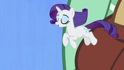Size: 1280x720 | Tagged: safe, screencap, rarity, yona, pony, unicorn, yak, g4, she's all yak, eyes closed, female, fit right in, horn, mare, tiny, tiny ponies