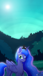 Size: 2160x3840 | Tagged: safe, artist:dashy21, princess luna, alicorn, pony, g4, female, high res, mare, missing accessory, one eye closed, smiling, solo