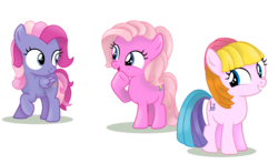 Size: 2150x1276 | Tagged: safe, artist:elementbases, artist:toybonnie54320, pinkie pie (g3), starsong, toola-roola, earth pony, pegasus, pony, g3, g3.5, g4, base used, g3 to g4, generation leap, simple background, transparent background