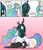 Size: 3574x4144 | Tagged: safe, artist:manual-monaro, edit, princess celestia, queen chrysalis, alicorn, changeling, changeling queen, pony, g4, a better ending for chrysalis, comic, cute, cutealis, cutelestia, cyrillic, dialogue, eye contact, eyes closed, female, frown, glare, high res, hug, lesbian, looking at each other, mare, open mouth, raised hoof, reformation, russian, ship:chryslestia, shipping, shocked, smiling, translation, wide eyes, winghug