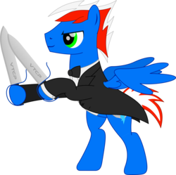 Size: 1704x1700 | Tagged: safe, artist:rd4590, oc, oc only, oc:vortex clipper, pegasus, pony, bowtie, clothes, looking forward, pegasus oc, simple background, solo, spread wings, suit, sword, transparent background, tuxedo, vector, weapon, wings