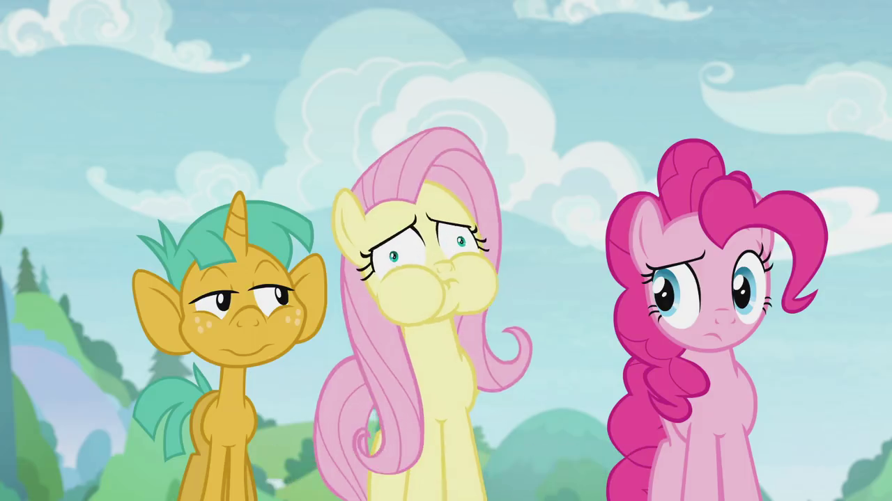 2083652 - safe, screencap, fluttershy, pinkie pie, snails, earth pony,  pegasus, pony, unicorn, 2 4 6 greaaat, g4, aside glance, colt, cute,  diasnails, female, foal, imminent vomiting, male, mare, puffy cheeks, trio  - Derpibooru