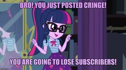Size: 888x499 | Tagged: safe, edit, edited screencap, screencap, sci-twi, twilight sparkle, equestria girls, g4, my little pony equestria girls: better together, star crossed, geode of telekinesis, lose subs, magical geodes, meme, mirror