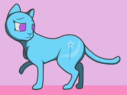 Size: 1347x1013 | Tagged: safe, artist:snezhok42, trixie, cat, g4, atg 2019, barely pony related, catified, cel shading, female, newbie artist training grounds, no pupils, shading, solo, species swap, standing