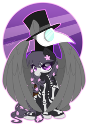 Size: 1122x1602 | Tagged: safe, artist:sickly-sour, oc, oc:doc, oc:witch, earth pony, pegasus, pony, flower, flower in hair, oc x oc, plague doctor, plague doctor mask, purple eyes, shipping, tattoo, witch doctor