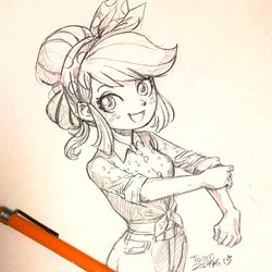 Size: 2048x2048 | Tagged: safe, artist:babtyu, applejack, equestria girls, g4, female, high res, solo, traditional art