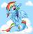 Size: 1024x1049 | Tagged: safe, artist:rurihal, rainbow dash, pegasus, pony, g4, anatomically incorrect, chest fluff, cloud, female, floppy ears, incorrect leg anatomy, solo