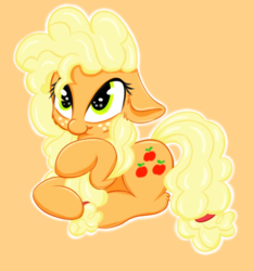 Size: 1010x1080 | Tagged: safe, artist:rurihal, applejack, earth pony, pony, g4, alternate hairstyle, curly hair, female, floppy ears, solo