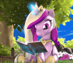 Size: 700x600 | Tagged: safe, artist:apexpredator923, princess cadance, butterfly, pony, g4, 3d, adorkable, animated, beautiful, book, butterfly on nose, cute, cutedance, daaaaaaaaaaaw, dork, female, flower, gif, insect on nose, magic, reading, solo