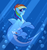 Size: 3432x3650 | Tagged: safe, artist:graphene, rainbow dash, original species, pony, shark pony, g4, atg 2019, birbshark, bubble, crepuscular rays, female, grin, high res, looking at you, looking back, newbie artist training grounds, pale belly, sharkified, sharp teeth, smiling, solo, species swap, teeth, underwater