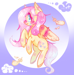 Size: 900x902 | Tagged: safe, artist:rednineuwu, fluttershy, pony, g4, blushing, crying, cute, feather, female, injured, solo
