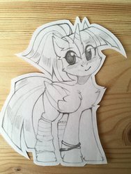 Size: 3024x4032 | Tagged: safe, artist:share dast, twilight sparkle, alicorn, pony, g4, blushing, chest fluff, craft, female, leg warmers, papercraft, ponytail, solo, traditional art, twilight sparkle (alicorn)