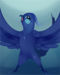 Size: 1379x1705 | Tagged: safe, artist:dusthiel, princess luna, bird, g4, against glass, angry, atg 2019, birdified, cute, female, glass, lunabetes, newbie artist training grounds, solo, species swap