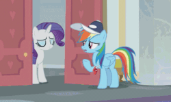 Size: 699x416 | Tagged: safe, screencap, rainbow dash, rarity, pony, 2 4 6 greaaat, g4, animated, cheerleader outfit, coach rainbow dash, cute, dashabetes, female, rainbow dashs coaching whistle, raribetes, whistle