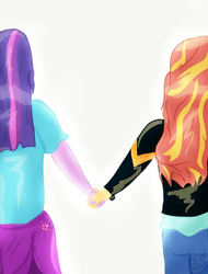 Size: 531x697 | Tagged: safe, artist:samyvillaly, sunset shimmer, twilight sparkle, human, equestria girls, g4, clothes, female, hand, holding hands, lesbian, ship:sunsetsparkle, shipping