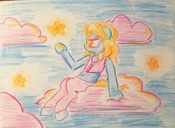 Size: 1844x1353 | Tagged: safe, artist:shoeunit, britneigh spears, earth pony, pony, g4, clothes, cloud, colored pencil drawing, solo, traditional art