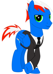 Size: 1500x2070 | Tagged: safe, alternate version, artist:rd4590, oc, oc only, oc:vortex clipper, pegasus, pony, clothes, gentlecolt, gentleman, looking at you, necktie, simple background, solo, suit, transparent background, updated, vector
