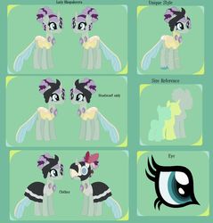 Size: 1280x1337 | Tagged: safe, artist:chaserofthelight99, oc, oc only, oc:rholacoptera, changepony, pony, clothes, dress, female, mask, parent:meadowbrook, parent:thorax, reference sheet, solo