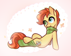 Size: 1750x1372 | Tagged: safe, anonymous artist, oc, oc only, oc:rusty gears, earth pony, pony, clothes, female, mare, scarf, socks, solo, striped socks