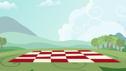 Size: 3840x2160 | Tagged: safe, artist:phucknuckl, g4, student counsel, apple, background, blanket, cloud, food, grass, high res, mountain, no pony, picnic blanket, sky, tree, vector
