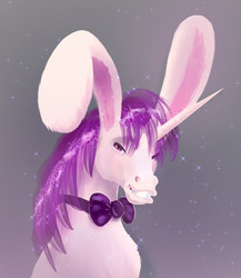 Size: 2017x2325 | Tagged: safe, artist:xbi, oc, oc only, oc:lapush buns, bunnycorn, pony, unicorn, bowtie, bunny ears, bust, gradient background, high res, hoers, looking at you, portrait, smiling, solo