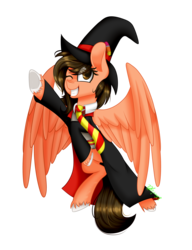 Size: 2000x2600 | Tagged: safe, artist:redheartponiesfan, oc, oc only, oc:candy-chan, pegasus, pony, clothes, female, gryffindor, harry potter (series), hat, high res, mare, simple background, solo, transparent background, witch hat