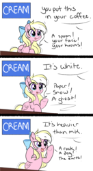 Size: 3332x6144 | Tagged: safe, artist:emberslament, oc, oc only, oc:bay breeze, pegasus, pony, bow, comic, dialogue, f.r.i.e.n.d.s, failure, female, game show, hair bow, mare, offscreen character, solo, text
