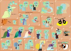 Size: 1280x933 | Tagged: safe, artist:chaserofthelight99, oc, oc only, oc:spotlight blues, pony, seapony (g4), unicorn, clothes, colt, crossdressing, dress, male, reference sheet, solo, stallion