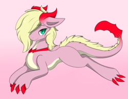 Size: 1800x1400 | Tagged: safe, artist:llhopell, oc, oc only, dracony, dragon, hybrid, pony, looking at you, prone, simple background, solo