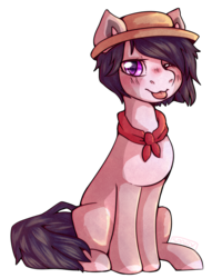 Size: 712x934 | Tagged: safe, artist:cinnamonsparx, oc, oc only, earth pony, pony, female, hat, mare, neckerchief, one eye closed, signature, simple background, sitting, solo, tongue out, transparent background, wink