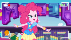 Size: 1600x900 | Tagged: safe, screencap, bright idea, dj pon-3, micro chips, paisley, pinkie pie, sweet leaf, valhallen, vinyl scratch, equestria girls, five lines you need to stand in, g4, my little pony equestria girls: better together, camera shot, cute, diapinkes, geode of sugar bombs, lidded eyes, looking at you, magical geodes, recording, video, written equestrian