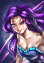 Size: 706x1000 | Tagged: dead source, safe, artist:bunsogen, artist:the-park, edit, rarity, equestria girls, g4, my little pony equestria girls: better together, the other side, bare shoulders, breasts, busty rarity, cleavage, female, solo, trace