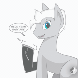 Size: 560x560 | Tagged: safe, artist:regolithart, oc, oc:regolith, earth pony, pony, amputee, animated, ask, looking at you, male, prosthetic limb, prosthetics, solo, speech bubble, talking, tumblr