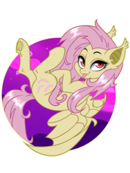 Size: 3000x4000 | Tagged: safe, artist:annakitsun3, fluttershy, bat pony, pony, g4, :p, bat ponified, female, flutterbat, frog (hoof), looking at you, mare, mlem, open mouth, race swap, silly, smiling, solo, tongue out, underhoof