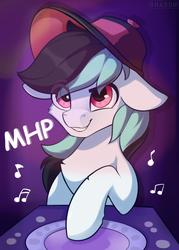 Size: 1000x1400 | Tagged: safe, artist:php97, oc, oc only, oc:neondash, earth pony, pony, hat, music notes, solo, turntable