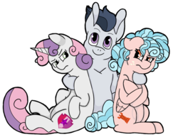 Size: 1000x771 | Tagged: safe, artist:flamirasplitz, cozy glow, rumble, sweetie belle, pegasus, pony, unicorn, g4, cozy glow is not amused, cozybetes, cute, female, filly, foal, group hug, hug, male, rumble gets all the fillies, ship:rumbelle, ship:rumbleglow, shipping, straight, sweetie belle is not amused, unamused