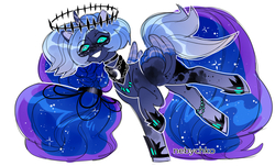 Size: 3375x2040 | Tagged: safe, artist:nebychko, princess luna, alicorn, pony, g4, alternate design, ambiguous facial structure, braid, colored wings, colored wingtips, ethereal hair, ethereal mane, ethereal tail, female, folded wings, freckles, gradient legs, gradient wings, grin, halo, high res, hoof shoes, jewelry, leg freckles, looking at you, mare, necklace, peytral, princess shoes, simple background, smiling, solo, sparkly mane, sparkly tail, staring into your soul, starry mane, starry tail, tail, white background, wing freckles, wings