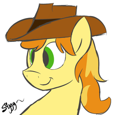 Size: 2270x2144 | Tagged: safe, artist:siggyderp, braeburn, earth pony, pony, g4, hat, high res, male, signature, simple background, smiling, solo, stallion, white background